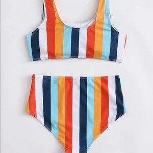 Brand new colorful striped high waisted bikini